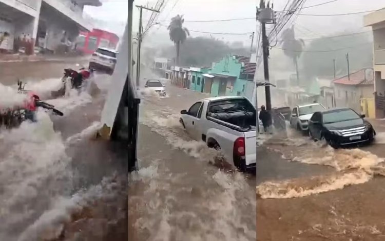 Chuva alaga ruas e provoca estragos na região